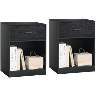 IWELL Nightstand Set of 2 with Drawer 23.6" H SideTable with Open Compartment Bedside Table for Small Space Black