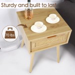 LAZZO Set of 2 Bedroom Nightstands Wooden Night Stands with Rattan Weaving Drawer Home Bedside End Table for Bedroom Storage Set of 2