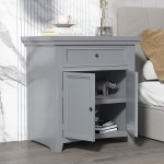 Modern Nightstand Spacious Storage End Table with Slide Drawer and Flip Cabinet Side Table for Office Guest Room Balcony Gray-4