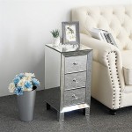 Nightstand with 3 Drawers,Modern and Contemporary Mirrored Bedside Table Sofa Side Cabinet for Home Furniture Side Table with Drawer Bedroom Easy Assembly Silver
