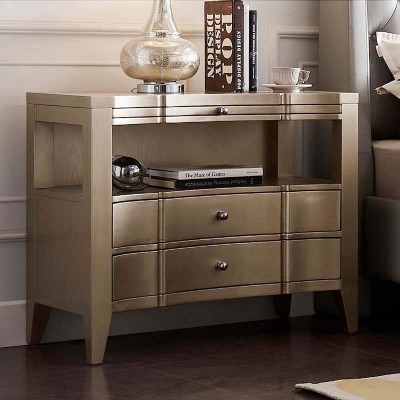 Parker American Solid Wood Bedside Table Champagne Gold 650x450