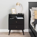 Prepac Milo Mid Century Modern Night Stand with Angled Top 2-Drawer Black