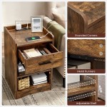 VASAGLE Nightstand with Charging Station Side Table with USB Ports and Outlets Drawer Storage Shelves 15.7 x 15.7 x 25.2 Inches Rustic Brown ULET611T01