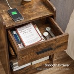 VASAGLE Nightstand with Charging Station Side Table with USB Ports and Outlets Drawer Storage Shelves 15.7 x 15.7 x 25.2 Inches Rustic Brown ULET611T01
