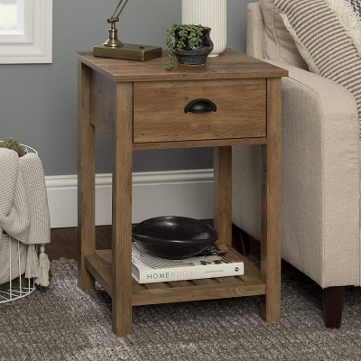 Walker Edison Farmhouse Square Side Accent Table Set-Living-Room Storage End Table with Storage Door Nightstand Bedroom 18 Inch Rustic Oak