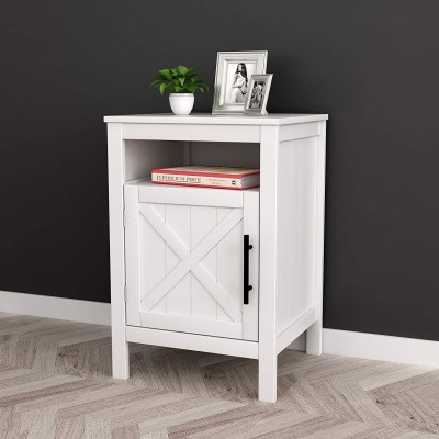 White Finish Nightstand Side End Table with Door Cabinet and Open Shelf 26" H