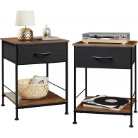 WLIVE Nightstand Set of 2 End Table with Fabric Storage Drawer and Open Wood Shelf Bedside Furniture with Steel Frame Side Table for Bedroom Dorm Easy Assembly Black and Rustic Brown
