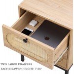 XIAO WEI Nightstand with 2 Handmade Natural Rattan Drawers Side Table End Table with Wood Accent and Metal Legs for Bedroom Living Room. Natural 1