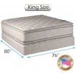 Dream Solutions USA Serenity Pillow Top King Size Mattress and Box Spring Set Two-Sided Medium Soft Sleep System with Enhanced Cushion Support Fully Assembled Orthopedic Type Longlasting