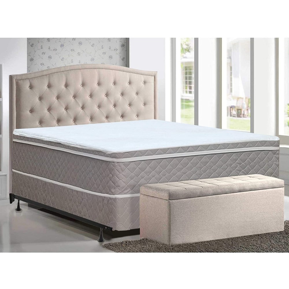 Mattress Solution Medium Plush Eurotop Pillowtop Innerspring Mattress and 8" Wood Boxspring Foundation Set with Frame Full Size