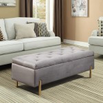 ALISH Upholstered Storage Bench Velvet Bed Bench Storage Ottoman Bench with Metal Legs for Bedroom Living Room Gray