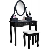 Black Vanity Benches Dressing Table Set Desk Vanity Benches Makeup Set with Cushioned Stool 31.5" Makeup Vanity Table for Bedroom Vanity Set for Bathroom Bedroom