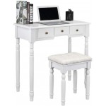 Bonnlo Make up Tables with Stools Teen Vanity Set with Mirror and Stool Small Space Vanity with Drawers and Makeup Organizer