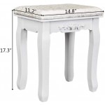 Firlar Vanity Stool White Wooden Dressing Stool Piano Stool with Solid Wood Bent Legs,Vanity Bench with Padded Seat for Bedroom Bathroom