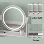Homsee Vanity Desk Set with Lighted Round Mirror Makeup Dressing Table with 5 Drawers Storage Shelves & Cushioned Stool for Bedroom White