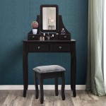JAXPETY 2-in-1 Makeup Vanity Table,Set with Square Mirror and Cushioned Stool 4-Drawer Makeup Vanity Dressing Table,for Bedroom Dark Brown
