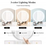 M&W Makeup Vanity Table Set with Round Mirror Built-in 3 Color LED Light Dressing Desk with 4 Drawers and Cushioned Stool for Bedroom for Women White