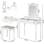 Makeup Vanity with Lights and Table Set Glass Top Vanity Set with 10 LED Lights 2 Large Drawers and Organizers Vanities & Vanity Benches for Bedroom White