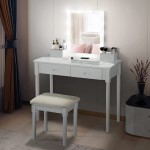 Makeup Vanity with Lights and Table Set Glass Top Vanity Set with 10 LED Lights 2 Large Drawers and Organizers Vanities & Vanity Benches for Bedroom White