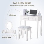 mecor Vanity Table Set with 4 Drawer,Makeup Dressing Table w Cushioned Stool,Girls Women Bedroom Furniture Set Oval Mirror White