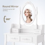 mecor Vanity Table Set with 4 Drawer,Makeup Dressing Table w Cushioned Stool,Girls Women Bedroom Furniture Set Oval Mirror White