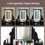 QINXIAO LED Lighted Vanity Mirror Makeup Table Large Vanity Set with Screen Dimming Mirror Dressing Table with 7 Organizer Drawers Vanity Bench Black Bedroom Furniture Black
