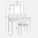 VASAGLE Vanity Set Tri-Folding Necklace Hooked Mirror 7 Drawers 6 Organizers Makeup Dressing Table with Cushioned Stool Easy Assembly for Women White URDT06M
