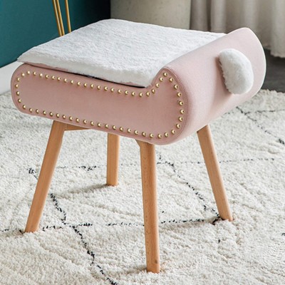 Velvet Storage Vanity Stool Vanity Bench Bedroom Makeup Chair Soft Furry Compact Padded Seat Footstool with Metal Legs 47x39x48cm
