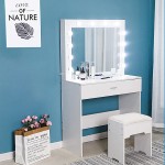 VICXYY Vanity Tables for Makeup with Drawers and Lights Vanity Desk Shelves Led Light for Women Black Ladies Vanity Benches Dressing Table with Mirror Stool Multi-Drawer Large Storage Space