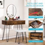 VIVOHOME Industrial Vanity Set with 3-Color Lighted Mirror and Acrylic Makeup Organizer Dressing Table with PU Cushioned Stool