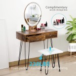 VIVOHOME Industrial Vanity Set with 3-Color Lighted Mirror and Acrylic Makeup Organizer Dressing Table with PU Cushioned Stool