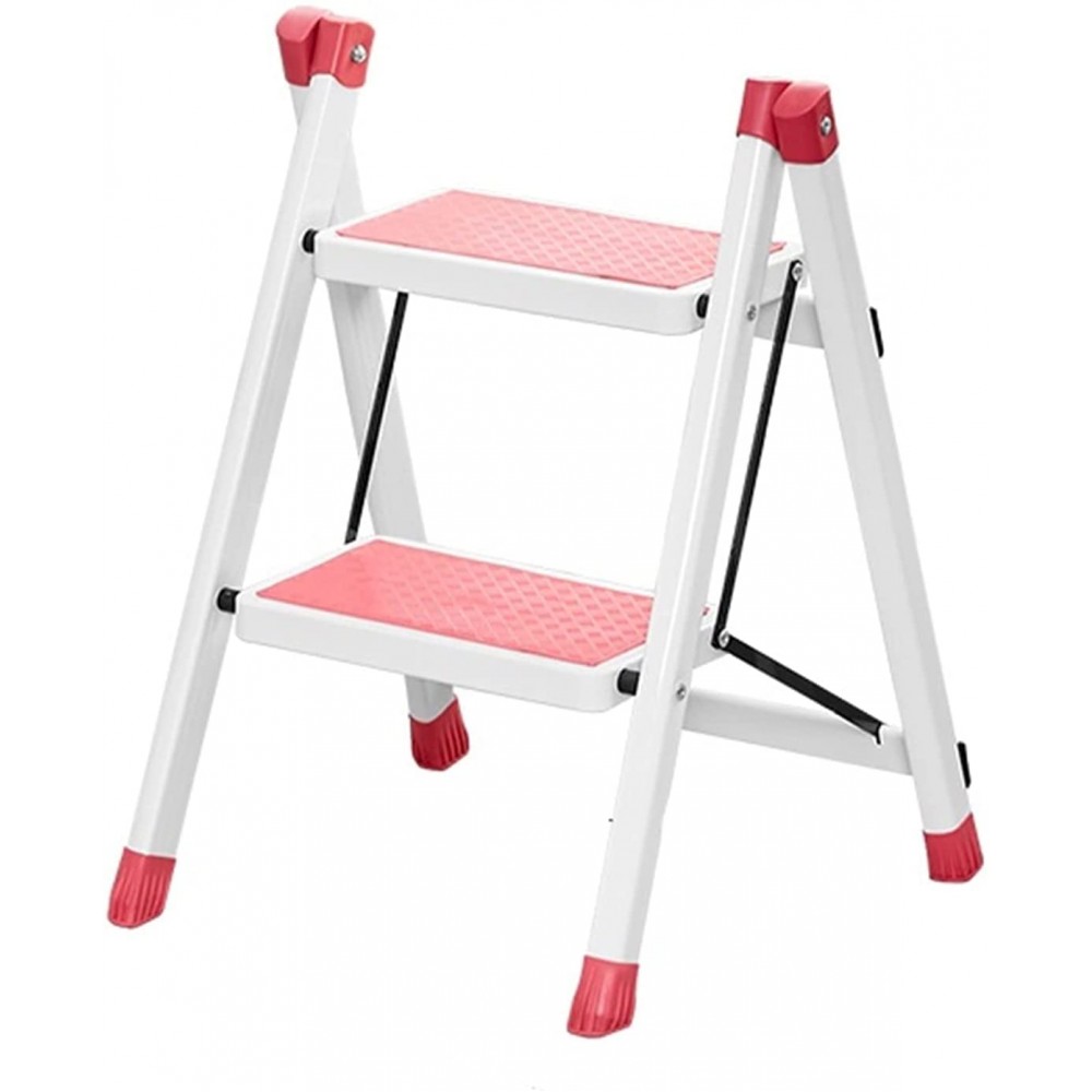 BEST&FAST INS Thick Iron Ladder Folded Ladder Non-Slip Two-Step Ladder Multifunctional Flower Stand Rack Household Room Space-Saving for Indoor Outdoor Color : Pink