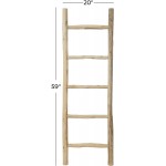 Deco 79 Bohemian Teak Wood Rung Decorative Ladder Quilt Rack Blanket Holder Standing Storage 20" L x 2" W x 59" H Brown