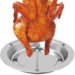 Hsakess Chicken Holder Stand Rack with Tray Canister Vertical Roaster Grill Accessories for Whole Chicken Turkey
