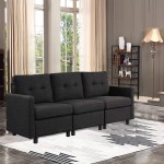 3 Seat Sofa 75" W Reversible Modular Sofa Linen Square Arm Love Seats Modern Couch for Compact Living Space Bedroom 3 Seat Sofa Dark Gray