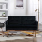 56-inch Small Velvet Sofa Modern Loveseat Couch with Rose Golden Metal Legs 700 Pounds Weight Capacity Twin Size Sofa Couch with Removable Cushion for Living Room and Bedroom Black