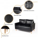 AILEEKISS Mid-Century Loveseat Faux Leather Sofa Couch with Armrest for Two People Modern 2 Seater Sofa for Living Room 2-Seater Black
