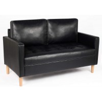 AILEEKISS Mid-Century Loveseat Faux Leather Sofa Couch with Armrest for Two People Modern 2 Seater Sofa for Living Room 2-Seater Black