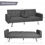 AWQM Futon Sofa Bed Upholstered Modern Convertible Sofa Couch Sleeper Metal Leg and 2 Cup Holders Memory Foam Cushion Living Room Furniture Home Recliner Dark Grey