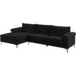 Casa Andrea Milano LLC Modern Large Velvet Fabric Sectional Sofa L Shape Couch with Extra Wide Chaise Lounge Black