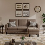 Convertible Sectional Sofa Couch Modern L-Shaped Couch 3 Seater Fabric Sofa for Small SpaceBrown