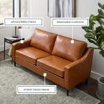 Edenbrook Jensen Upholstered Scooped Arms - Seats Three -Transitional Style Sofa Camel Faux Leather