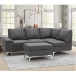 Esright Right Facing Sectional Sofa with Ottoman,Convertible Corner Couches with Armrest Storage Sectional Couch for Living Room & Apartment Right Chaise & Gray