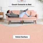 GYUTEI Convertible Futon Sofa Bed Folding Sofa Couch Velvet Sleeper Sofa with Adjustable Backrest 2 Pillows Wooden Leg for Living Room Office Small SpacePink