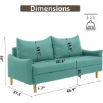 Holaki Small Modern Loveseat Couch,Comfy Sofa with Soft Fabric Upholstery & Golden Metal Legs Low Back 2-Seat Sofa Couch Love Seat for Living Room,Office,Apartment,Dorm and Small Space Light Green