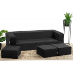 Jaxx Zipline Convertible Sleeper Sofa & Three Ottomans California King-Size Bed Black