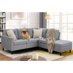 JOMEED Convertible Sectional Sofa Couch Polyester Fabric L-Shaped Couch with Storage Ottoman Suitable for Living Room Bedroom Grey