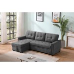 Lilola Home Ashlyn Contemporary Gray Woven Fabric Padded Upholstered Modern Sofa Bed Couch Sectional Sleeper Sofa Storage Chaise with USB Charger and Tablet Pocket for Phone Charging Port Station