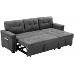 Lilola Home Ashlyn Contemporary Gray Woven Fabric Padded Upholstered Modern Sofa Bed Couch Sectional Sleeper Sofa Storage Chaise with USB Charger and Tablet Pocket for Phone Charging Port Station