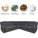 Manual Reclining Sectional Sofa Fabric Upholstery Sofa Set with Foam Filled Seat and Back Solid Wood Frame with Cup HoldersFabric Gray